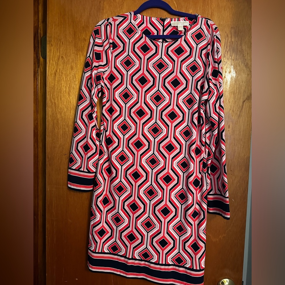 Michael Kors Dress - Pink and Navy Geometric Pattern size L